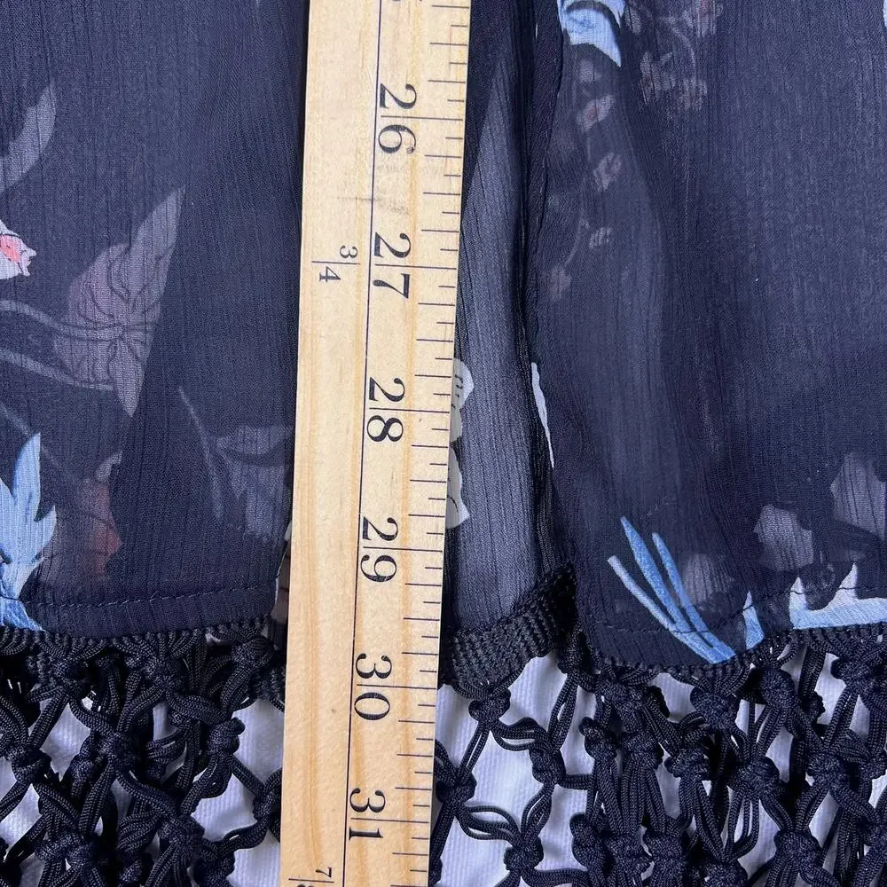 Torrid Fringe Kimono 3/4 Plus Size Sheer Floral Boho Shawl Wrap Festival Wedding - Picture 12 of 13